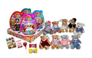 Super Big Teddy Bear Plastic Egg Jajka z Zabawką Niespodzianki Pluszowy Miś 4szt x 50g